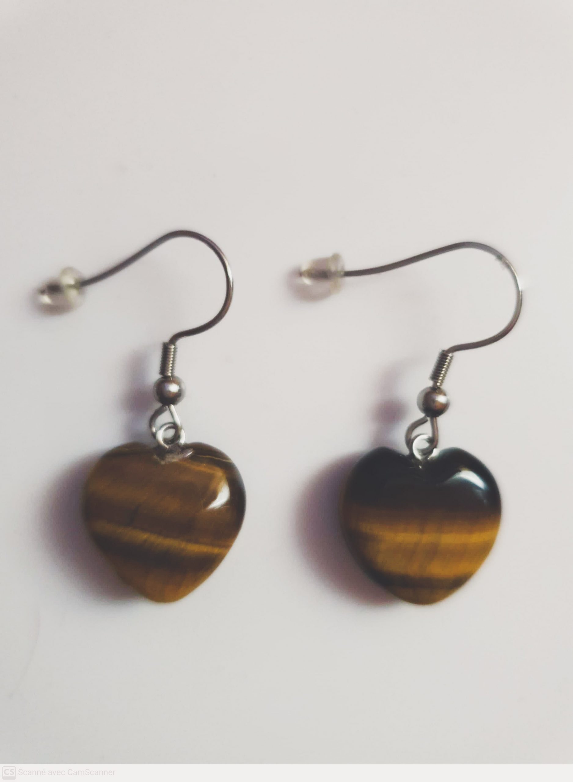 boucles d'oreilles œil de tigre forme cœur